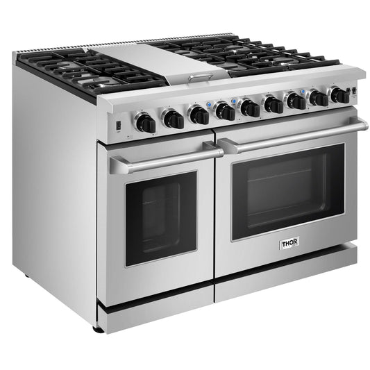 Double Oven 48 inch 6.8 cu. ft. Natural Gas Range in Stainless Steel - Heat AC & Co.