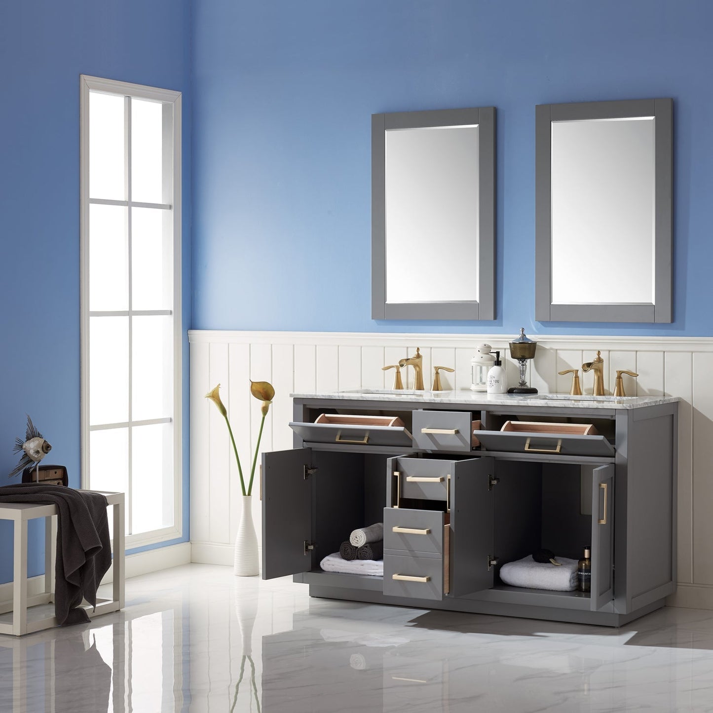 Altair Designs 60" double vanity with top - 531060-WH-CA-NM