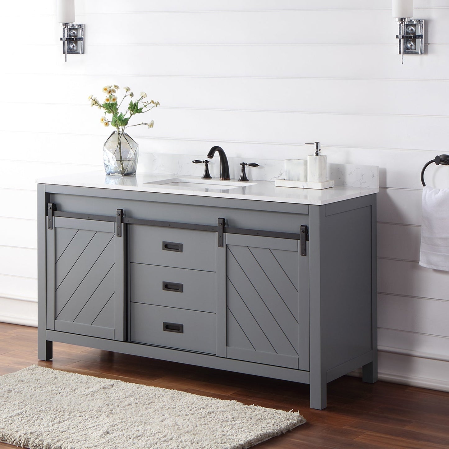 Altair Designs 60" single vanity with top - 536060S-WH-AW-NM