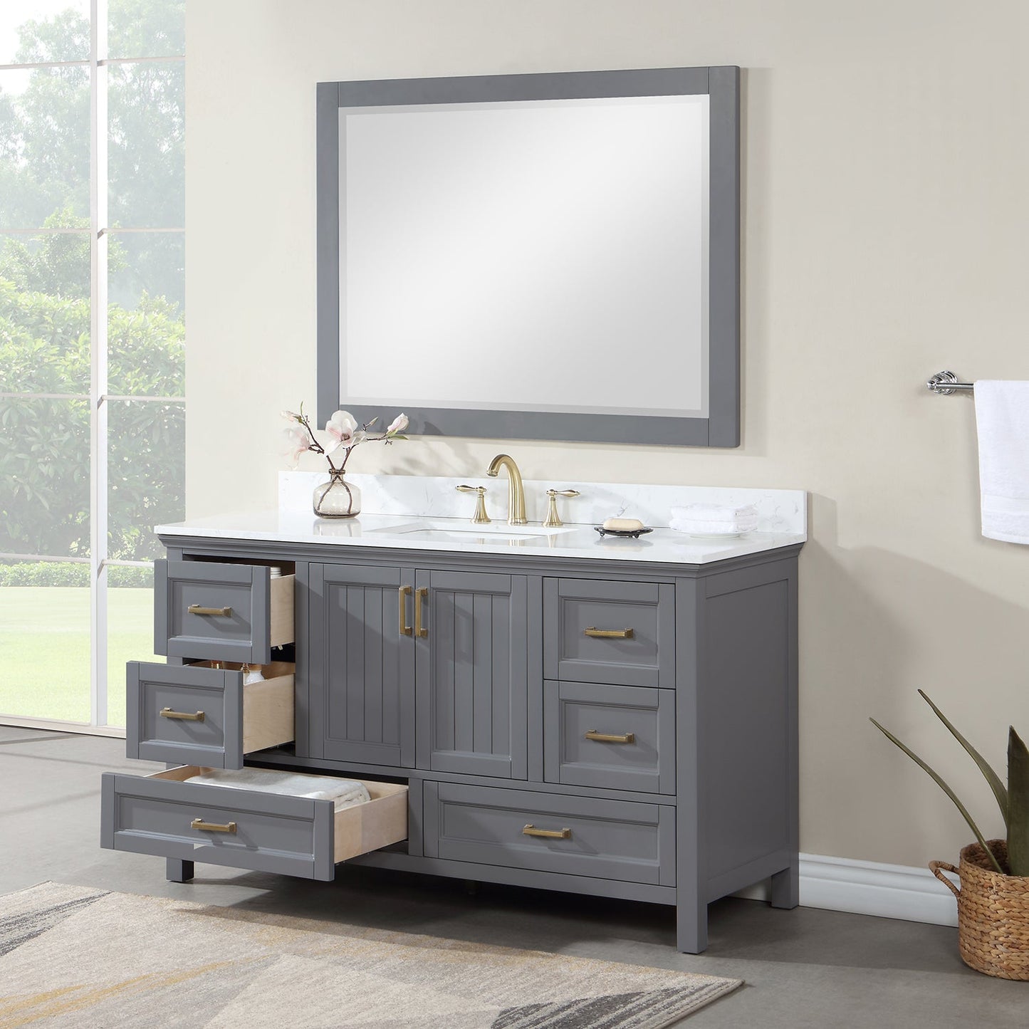 Altair Designs 60" single vanity with top - 538060S-WH-AW-NM