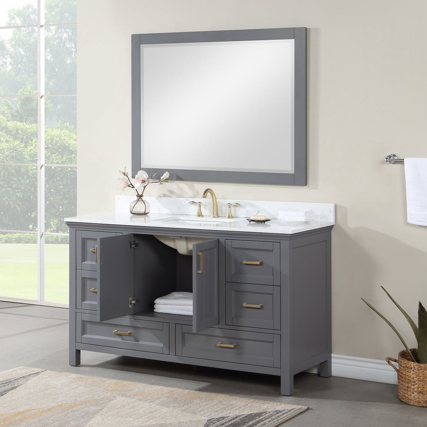 Altair Designs 60" single vanity with top - 538060S-WH-AW-NM