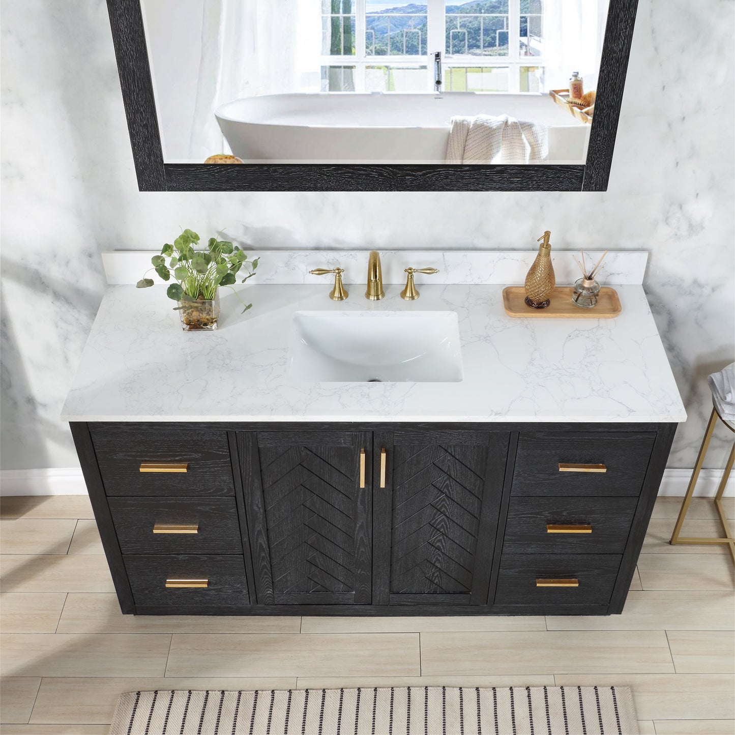Altair Designs Gazsi 60" single vanity with top - 543060S-BO-GW-NM