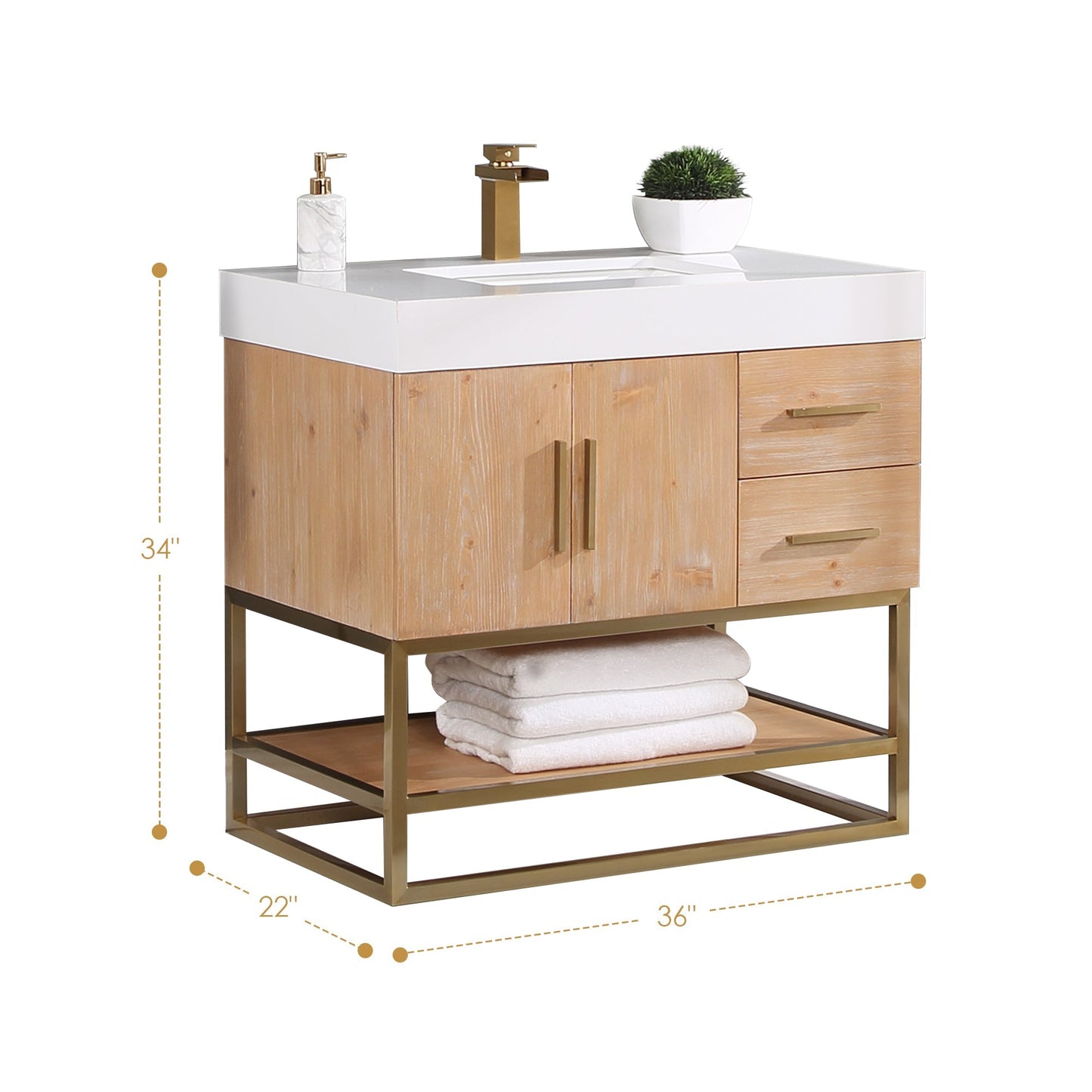 Altair Designs 36"/48"/60" single vanity with top - 552036B-LB-WH-NM