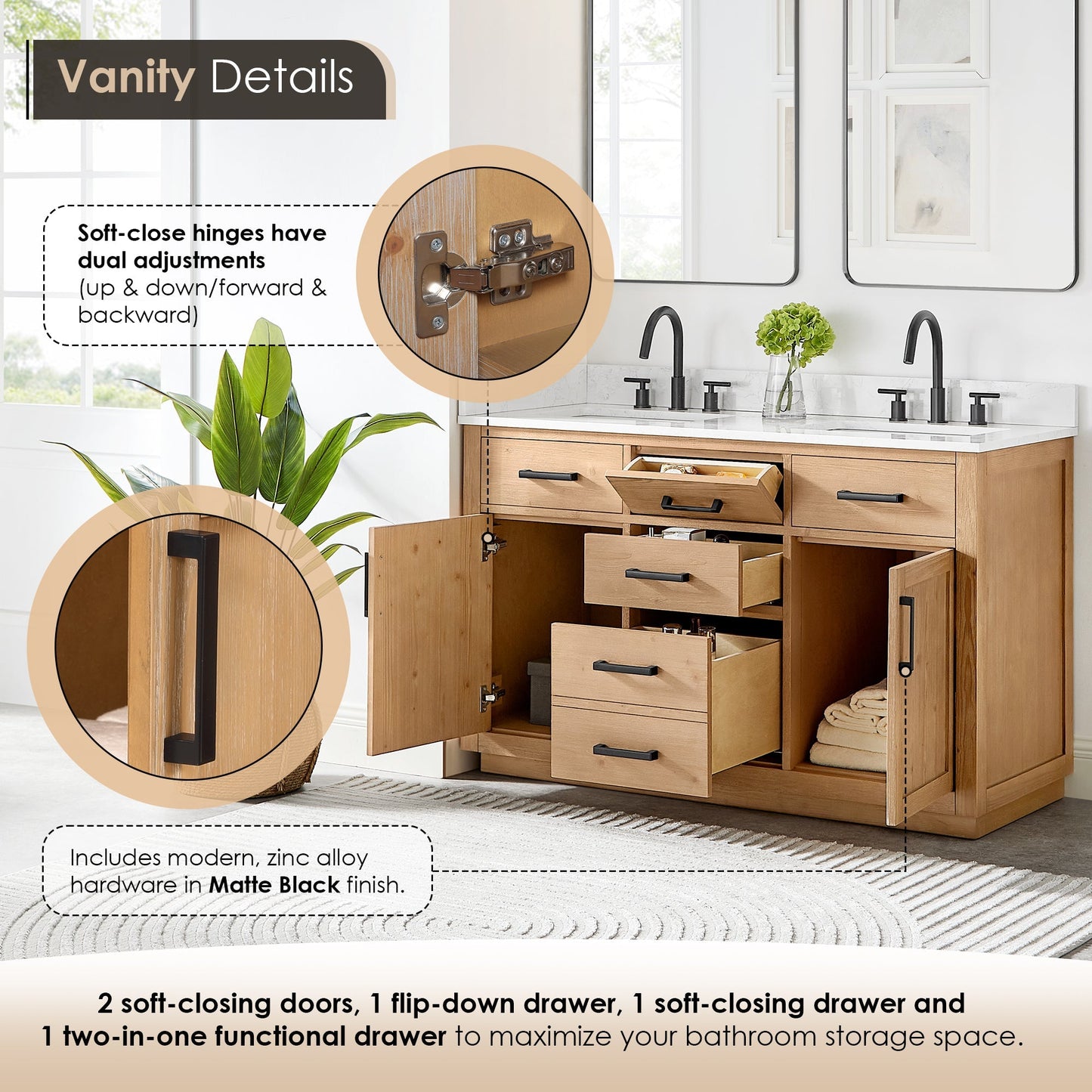 Altair Designs Gavino 54" double vanity with top - 557054-LB-GW-NM