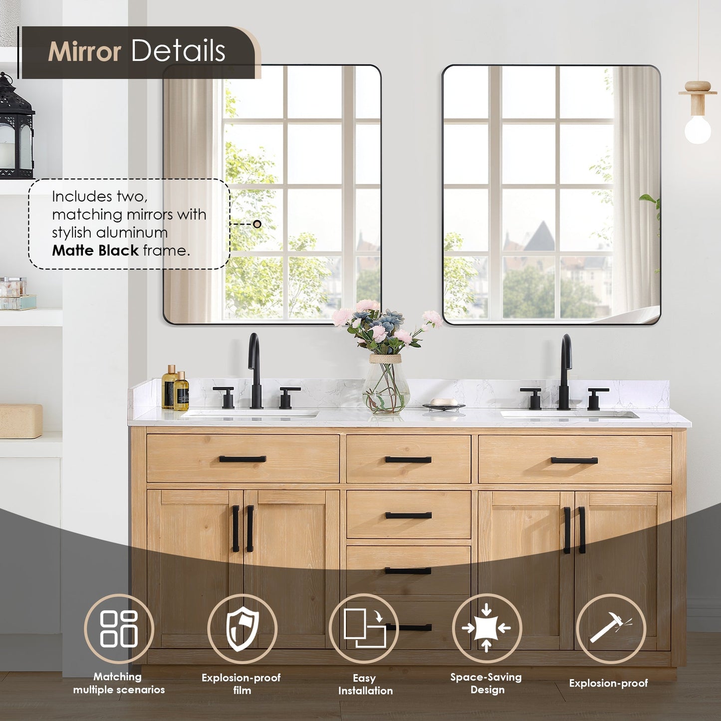 Altair Designs 72" double vanity with top - 557072-WH-GW-NM