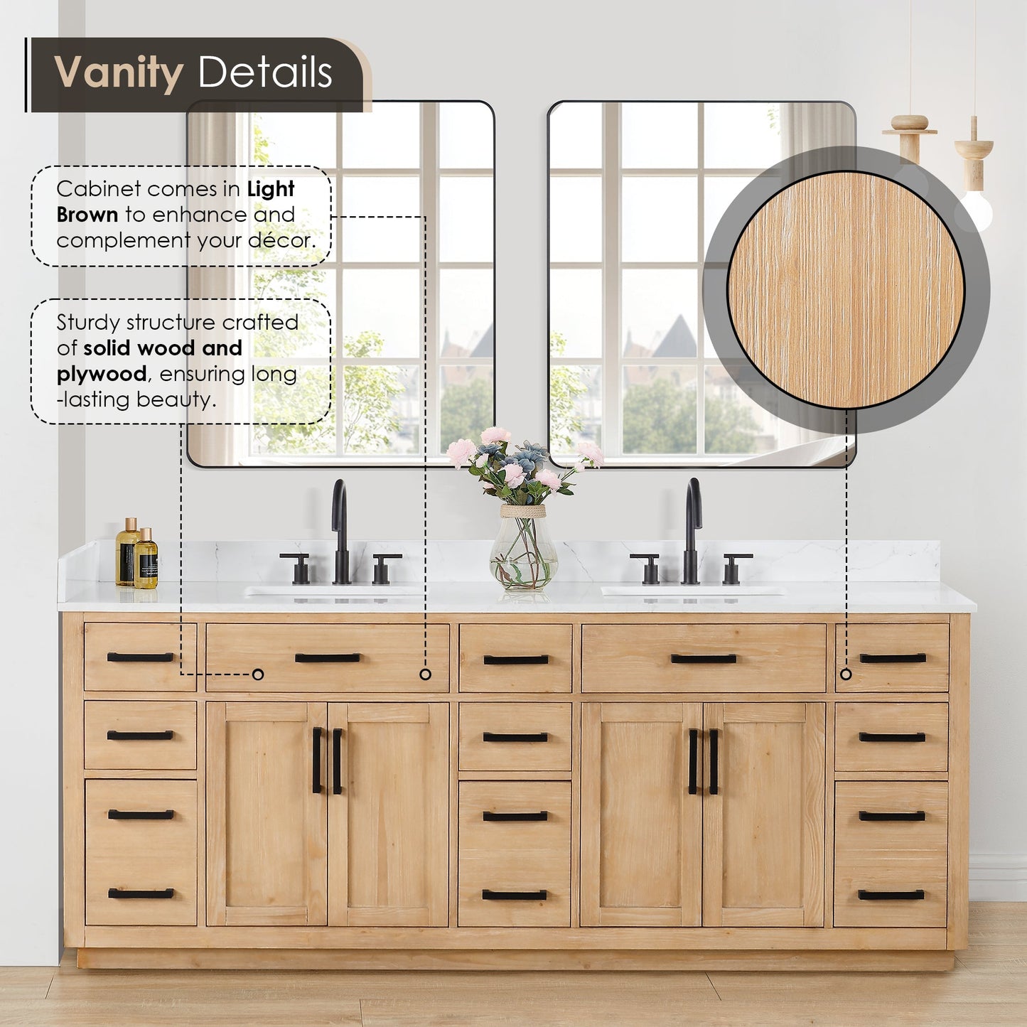 Altair Designs Gavino 84" double vanity with top - 557084-LB-GW-NM
