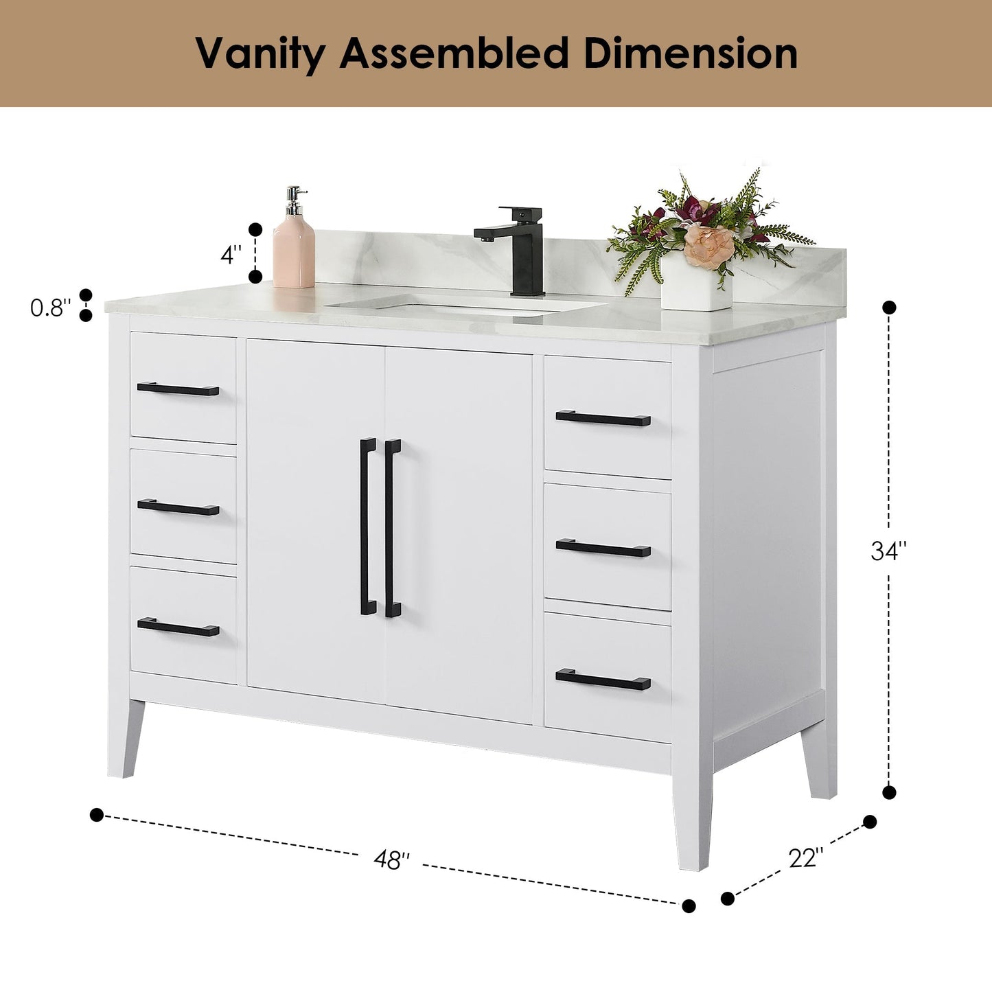 Altair Designs Laurel 48" single vanity with top - 558048-WH-CWQ-NM