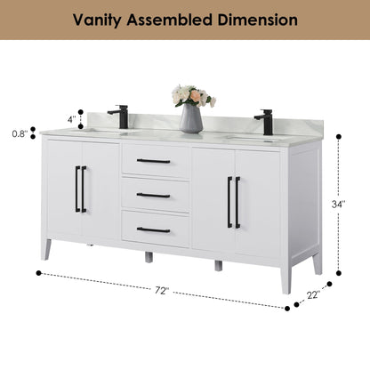 Altair Designs Laurel 72" double vanity with top - 558072-WH-CWQ-NM