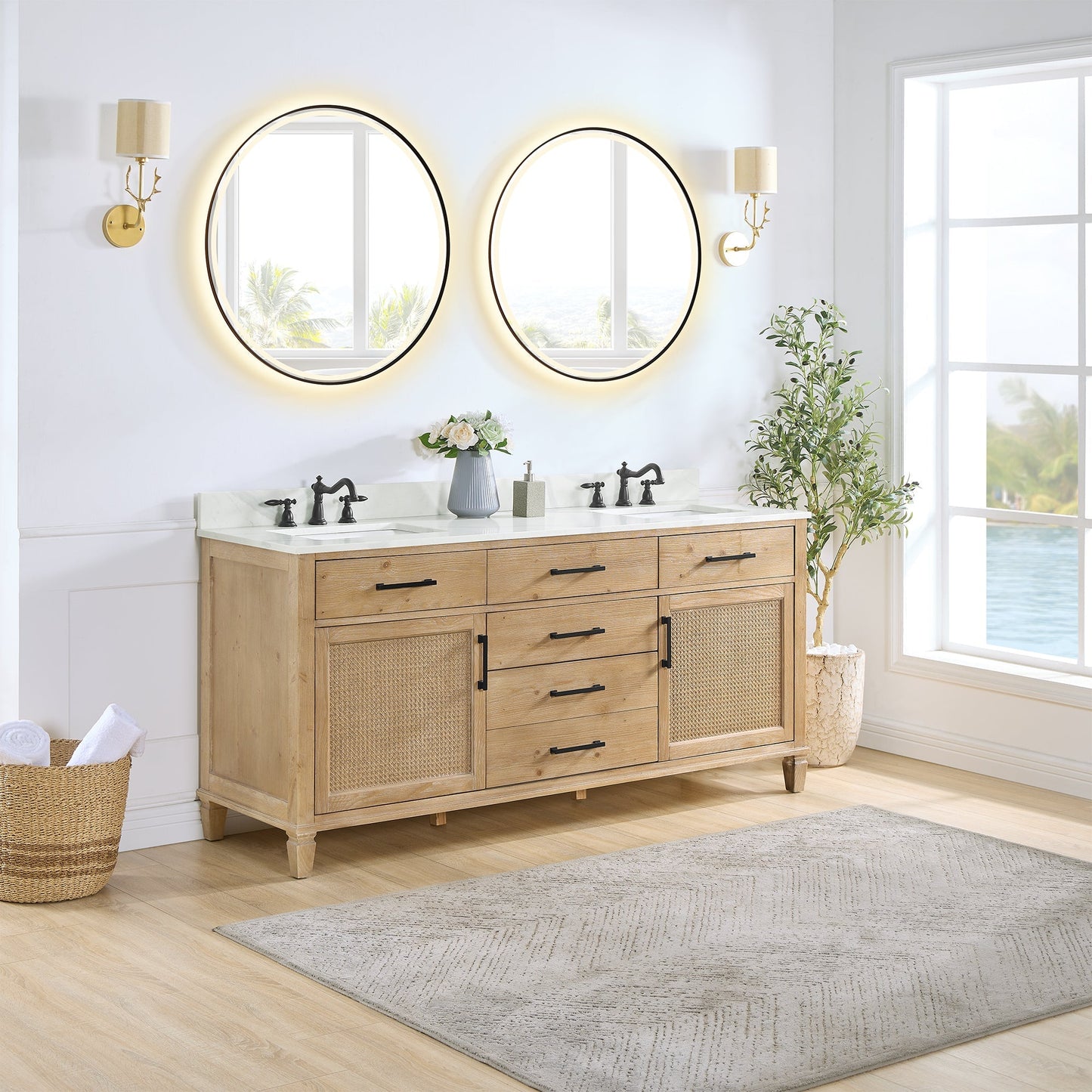 Altair Designs Solana 72" double vanity with top - 560072-WF-CWQ-NM