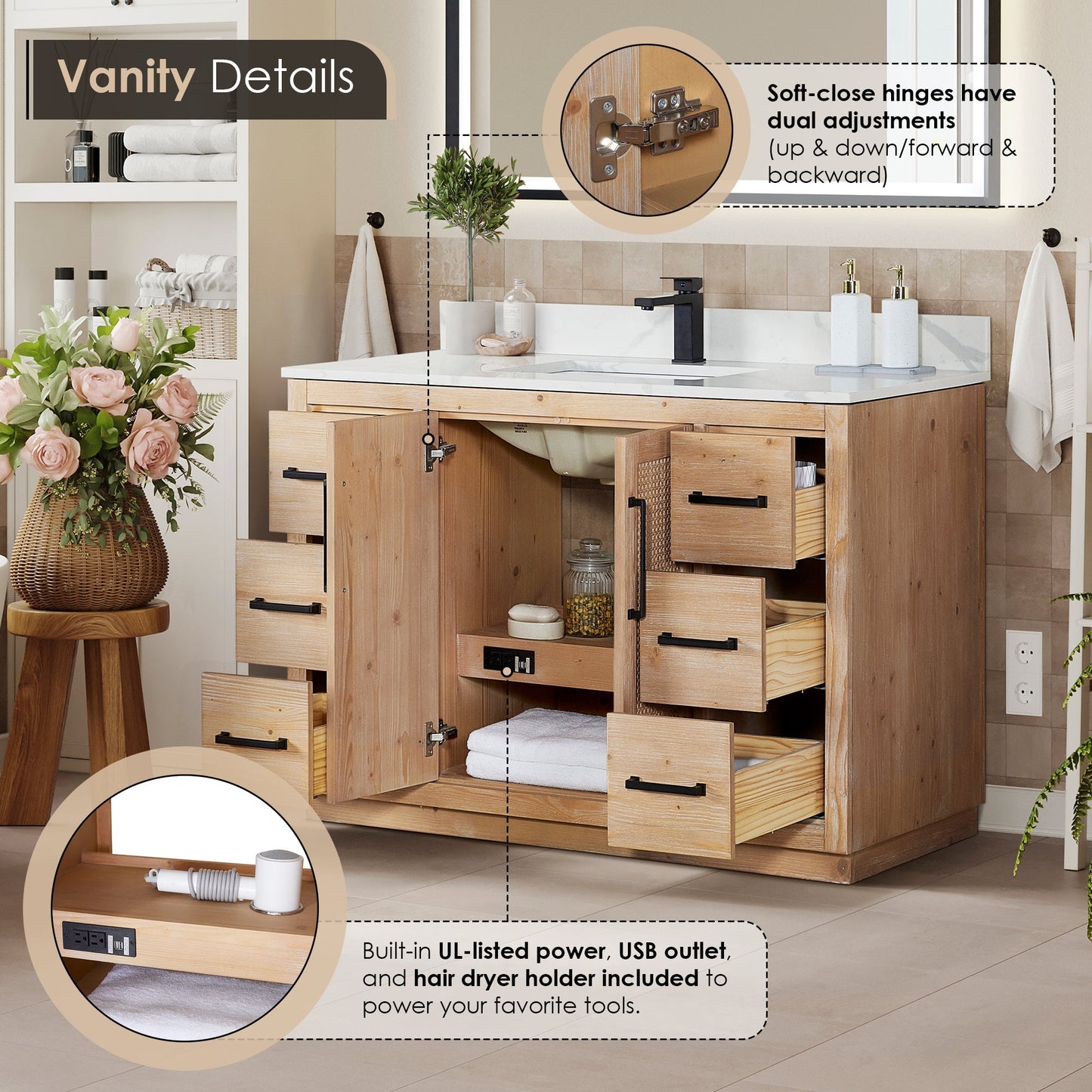 Altair Designs 48" single vanity with top - 561048-LB-CWQ-NM