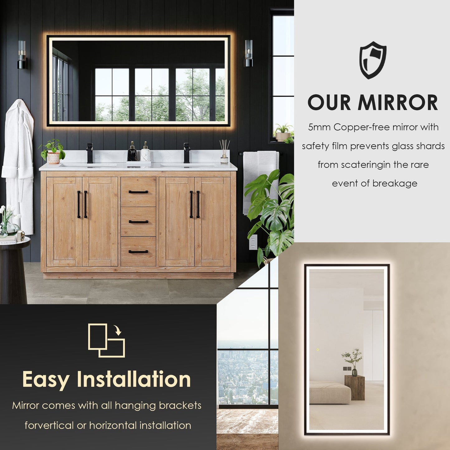 Altair Designs Cicero 60" double vanity with top - 562060-LB-GW-NM