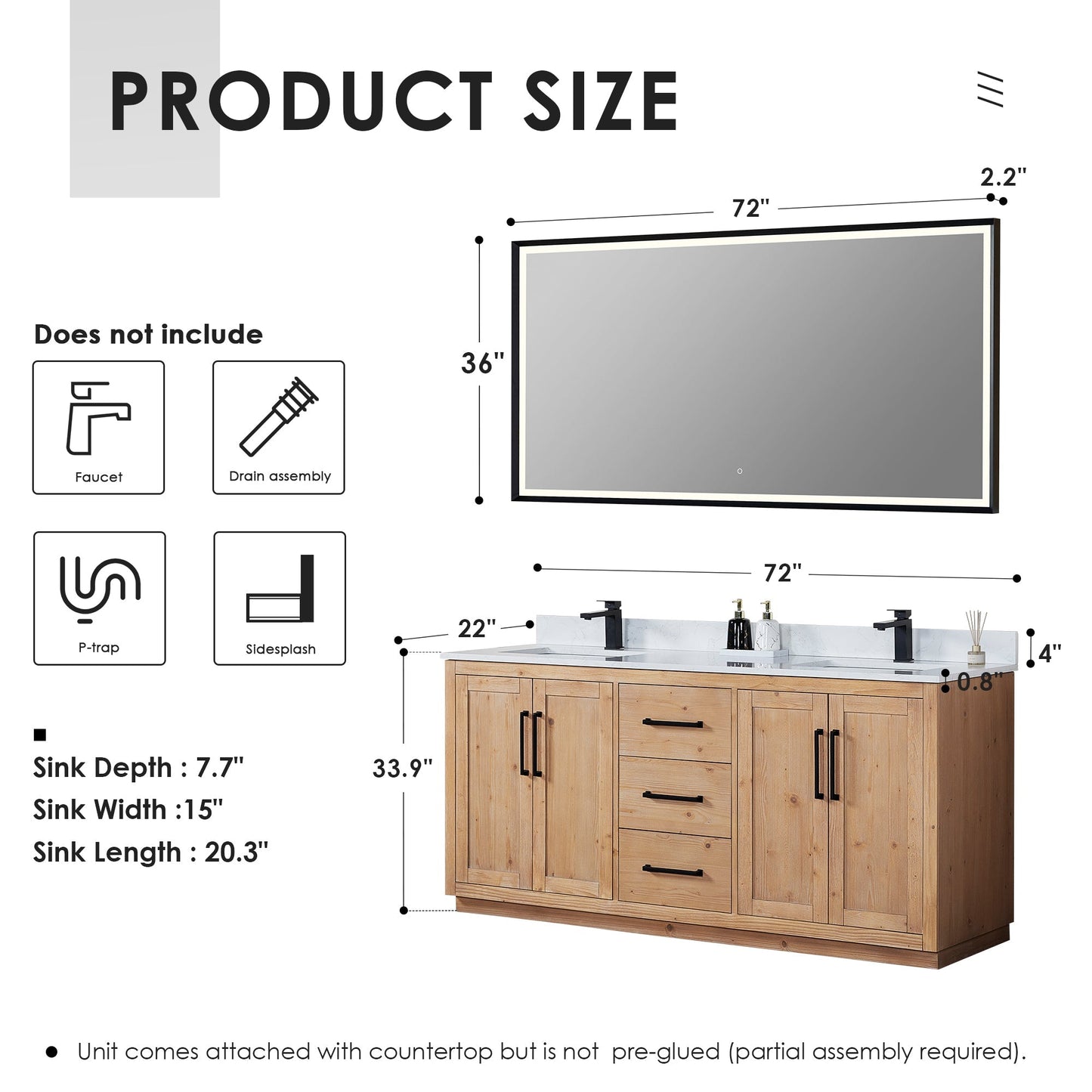 Altair Designs Cicero 72" double vanity with top - 562072-LB-GW-NM