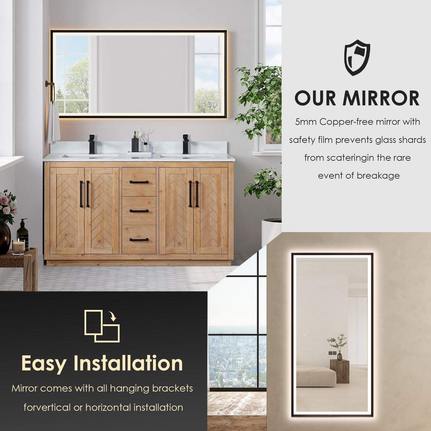 Altair Designs Anais 60" double vanity with top - 565060-LB-GW-NM