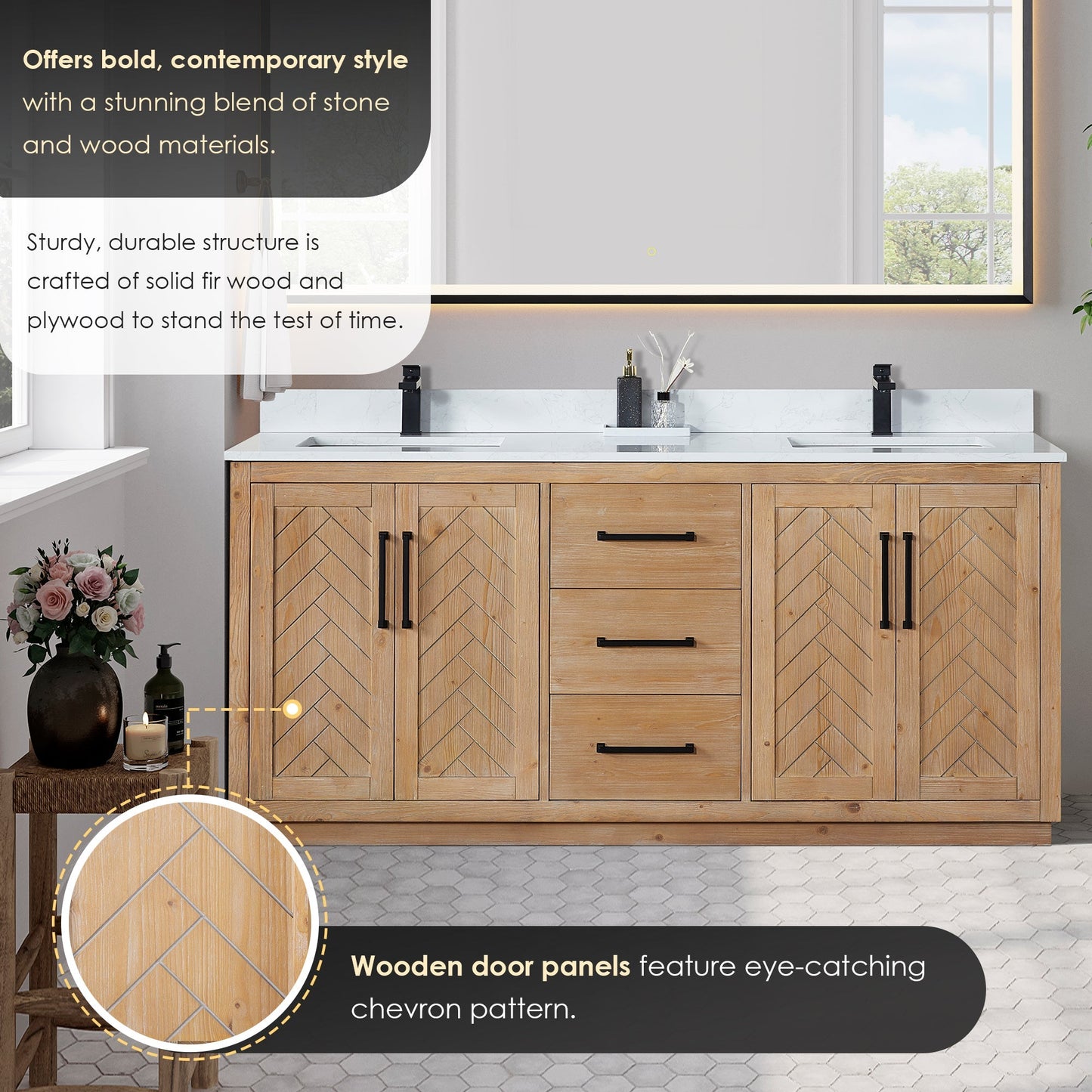 Altair Designs Anais 72" double vanity with top - 565072-LB-GW-NM