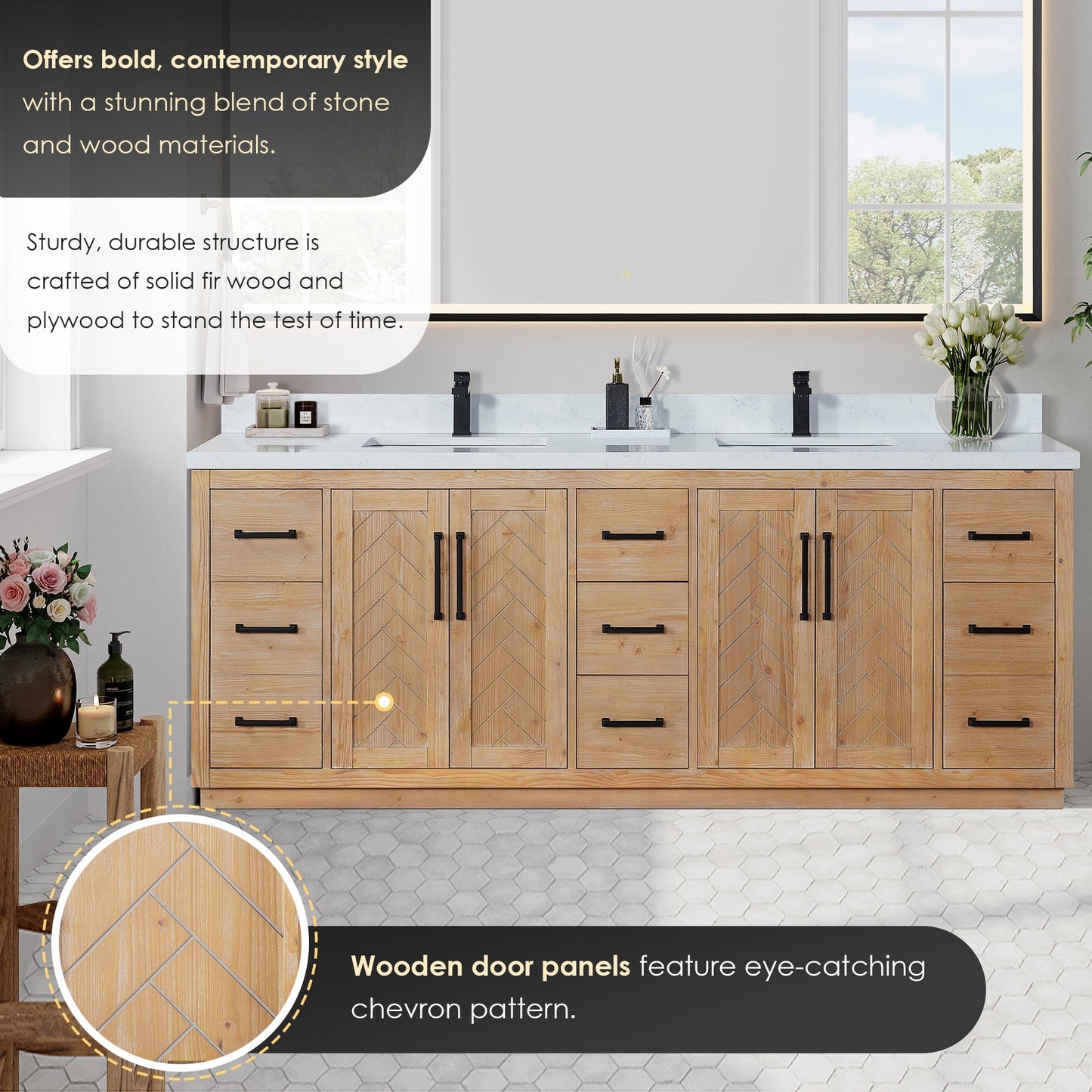Altair Designs Anais 84" double vanity with top - 565084-LB-GW-NM