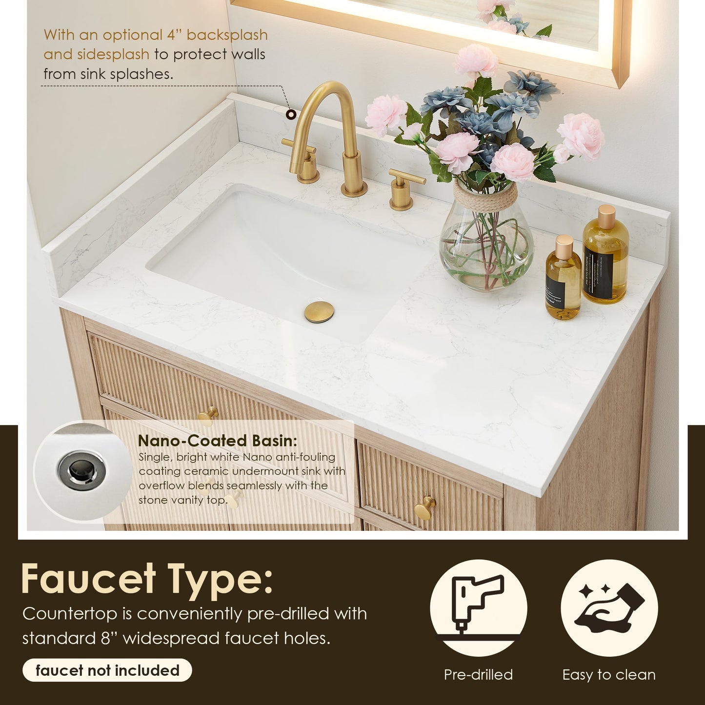 Altair Designs 36" single vanity with top - 567036-BK-GW-NM
