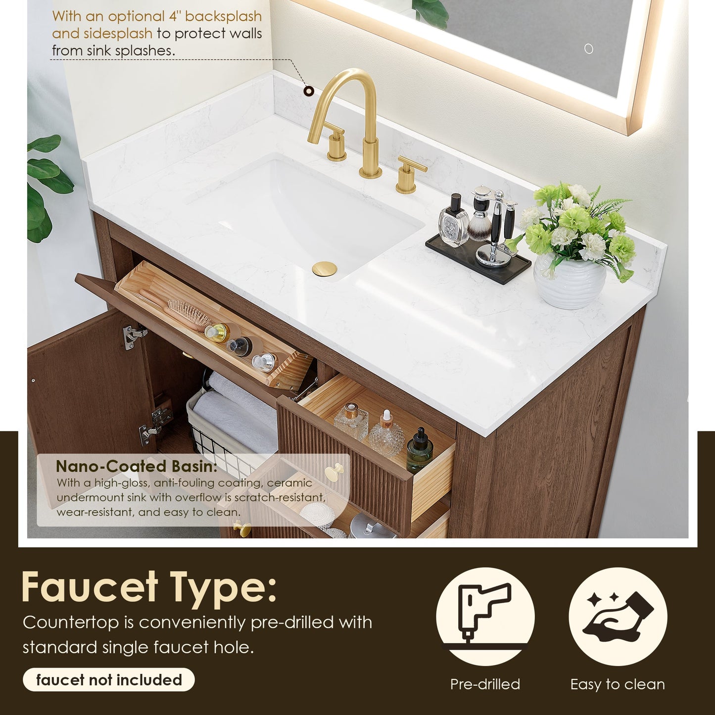 Altair Designs Cerrito 42" single vanity with top - 567042-BK-GW-NM