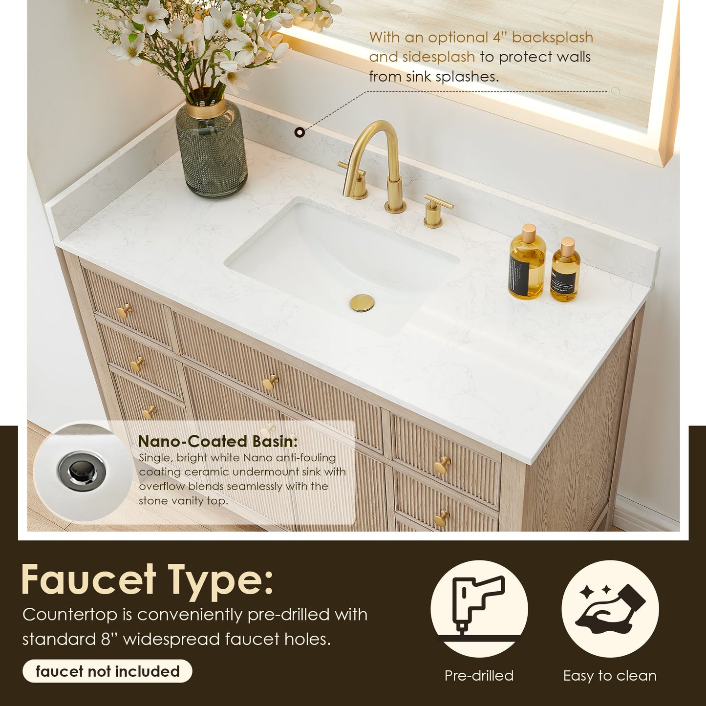 Altair Designs 48" single vanity with top - 567048-BK-GW-NM