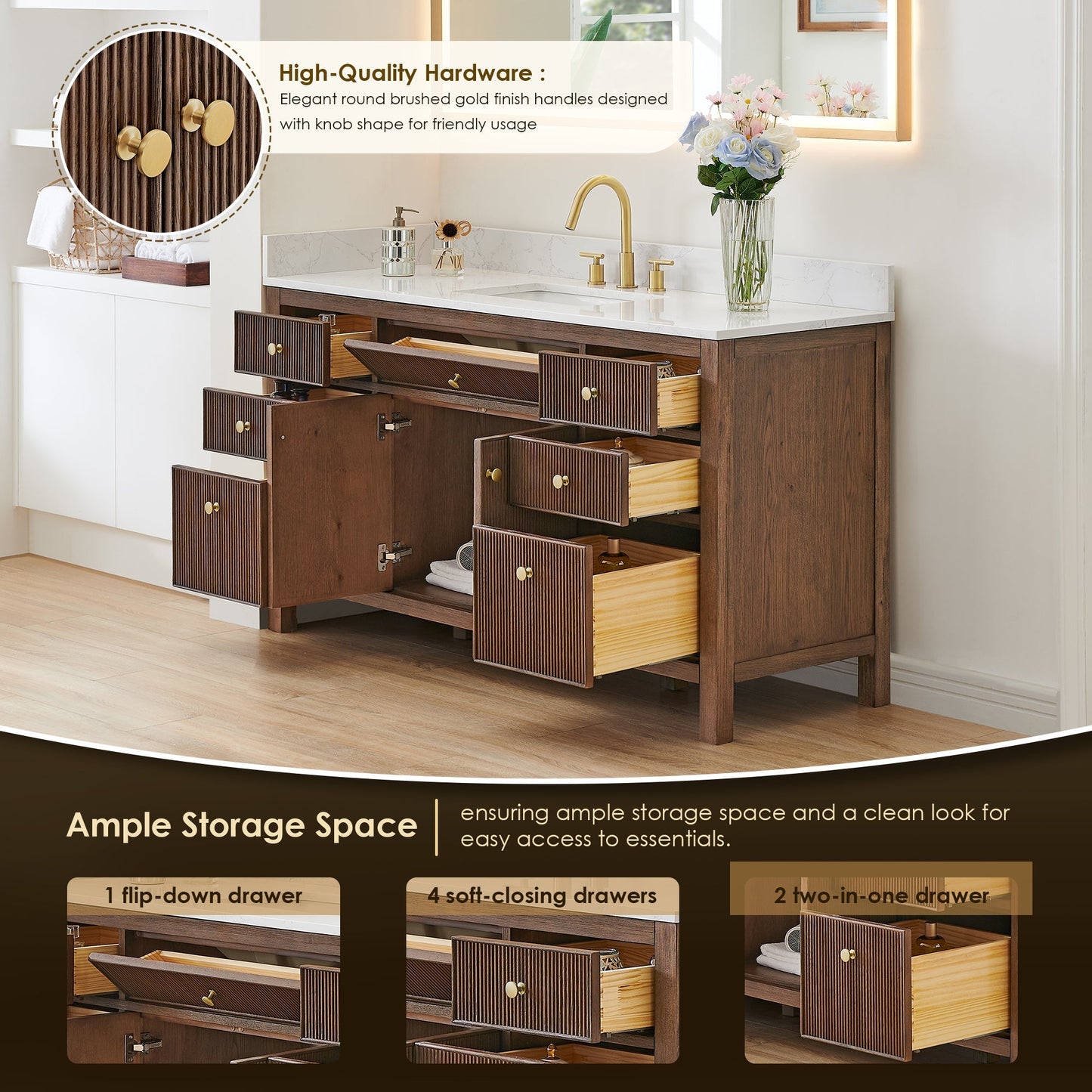 Altair Designs Cerrito 60" single vanity with top - Altair Designs Cecil 36"/48"/60"/72" single/double vanity with top - 590036-WO-GW-NM
