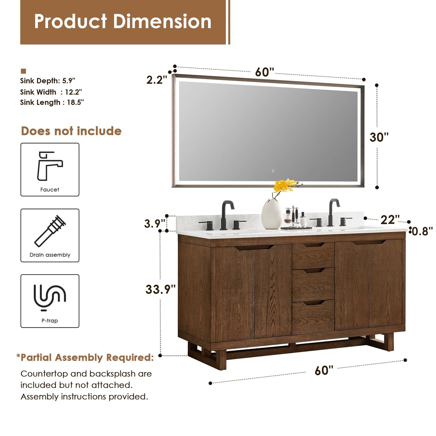 Altair Designs Mowry 36"/48"/60"/72" single/double vanity with top - 573036-BK-GW-NM Price