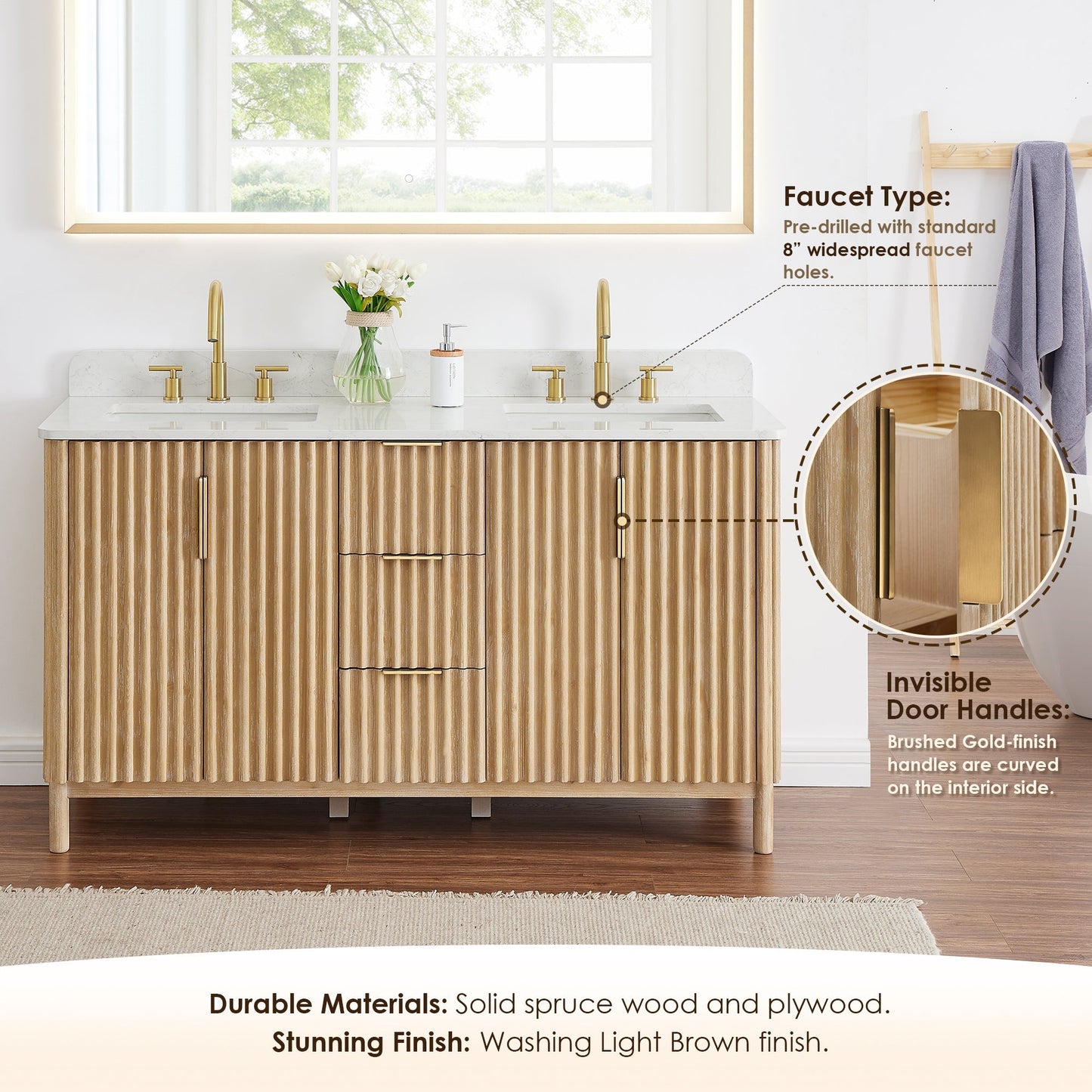 Altair Designs 60" double vanity with top - 575060-WL-GW-NM