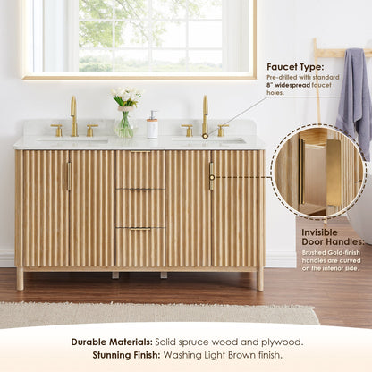 Altair Designs 60" double vanity with top - 575060-WL-GW-NM