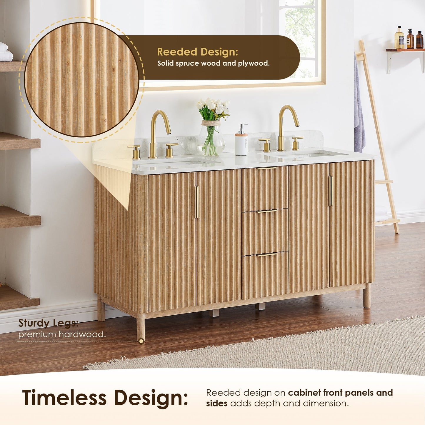 Altair Designs 60" double vanity with top - 575060-WL-GW-NM