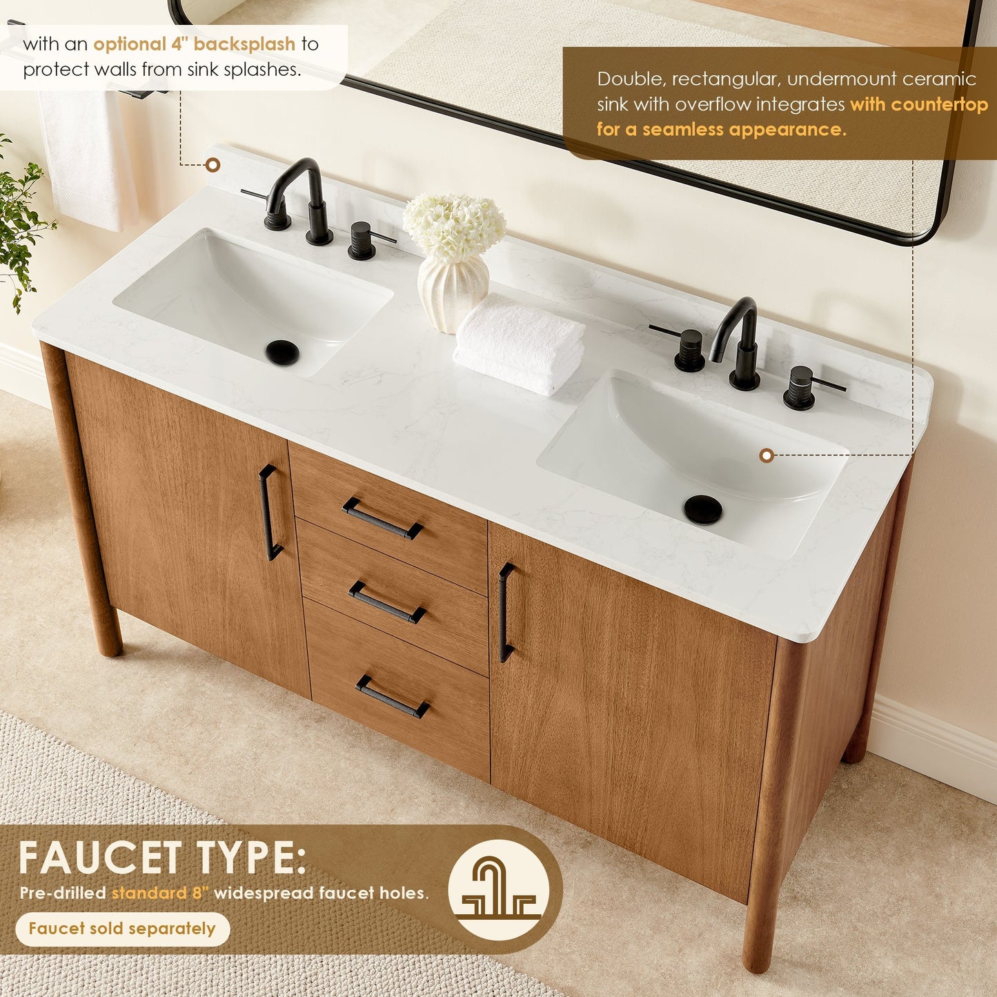 Altair Designs Velora 36"/48"/60"/72" single/double vanity with top - 578036-MB-GW-NM