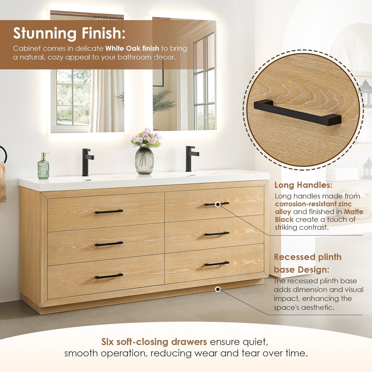 Altair Designs Sigrid 36"/48"/60"/72" single/double vanity with top - 579036-WO-WH-NM