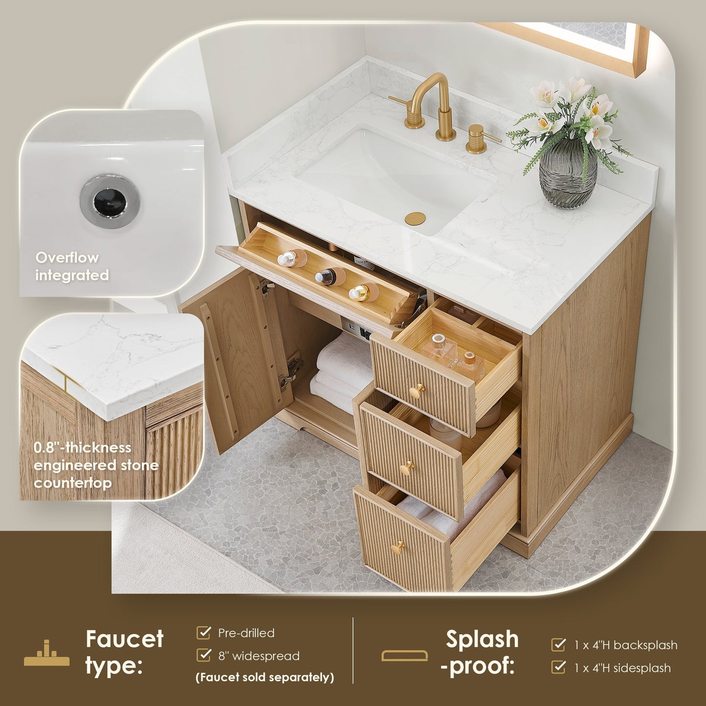 Altair Designs Barnett 36"/48"/60“/72" single/double vanity with top - 589036-NK-GW-NM