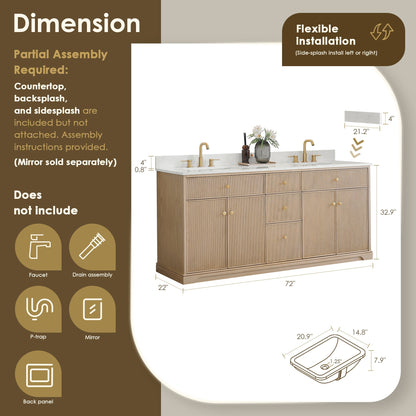 Altair Designs Barnett 36"/48"/60“/72" single/double vanity with top - 589036-NK-GW-NM