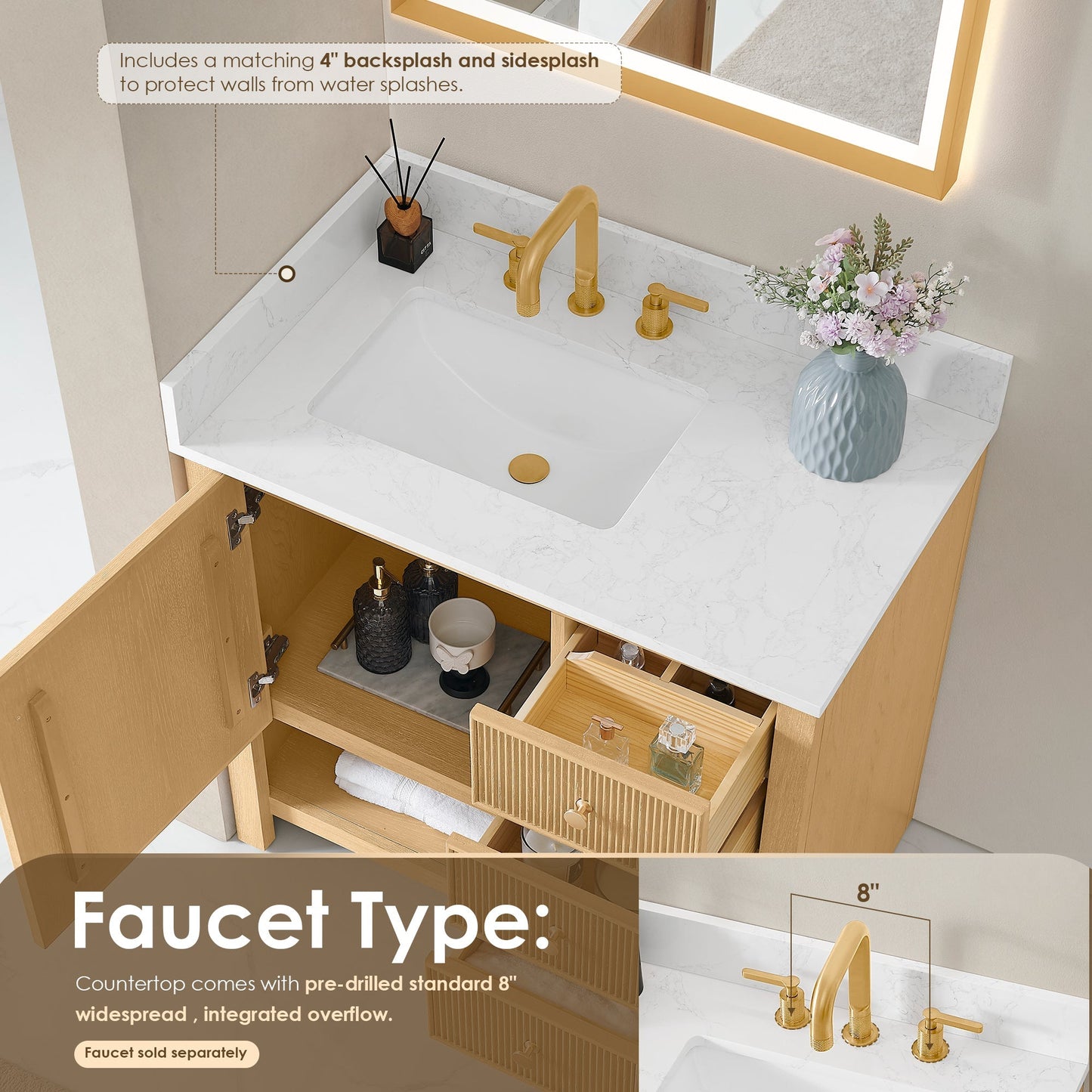Altair Designs Cecil 36"/48"/60"/72" single/double vanity with top - 590036-WO-GW-NM