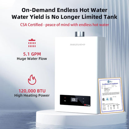 Mizudo CS120 Tankless Water Heater Natural Gas 5.1 GPM 120,000 BTU New - FDG-CS120BW-NG
