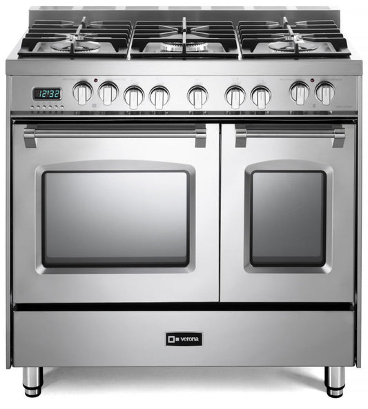 Verona - Prestige 36" Dual Fuel Double Oven Range - 5 Burners - Stainless Steel, Matte Black, White - VPFSGE365DSS